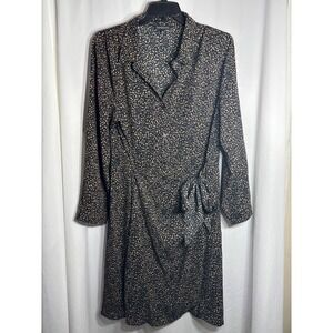 Davi & Dani Women's‎ Black Tan Animal Print Shirt Dress Wrap Tie Waist 3XL